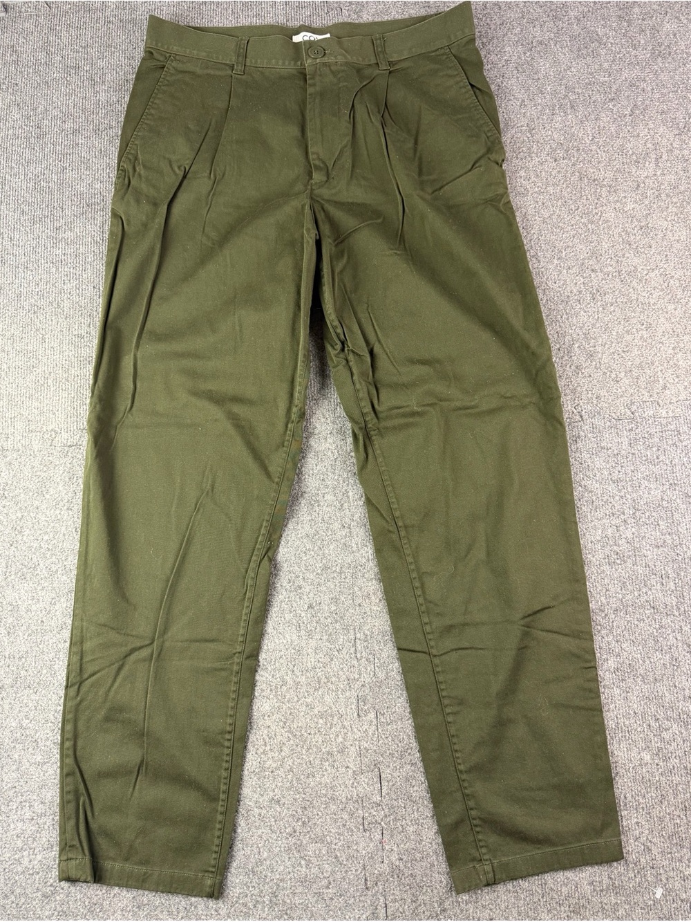 COS Mens Cotton Blend Pleated Pants Size 33x30 Green